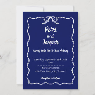 Gem & Pen Wedding Invitation Royal Blue