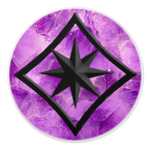Gem Stone, Amethyst & Black Onyx Ornament Ceramic Knob