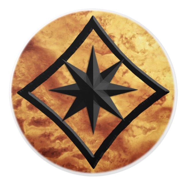 Gem Stone, Gold Tiger Eye & Black Onyx Ornament Ceramic Knob (Front)