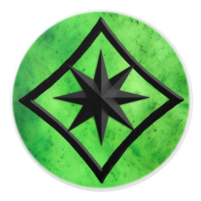 Gem Stone, Lime Green Jade & Black Onyx Ornament Ceramic Knob (Front)