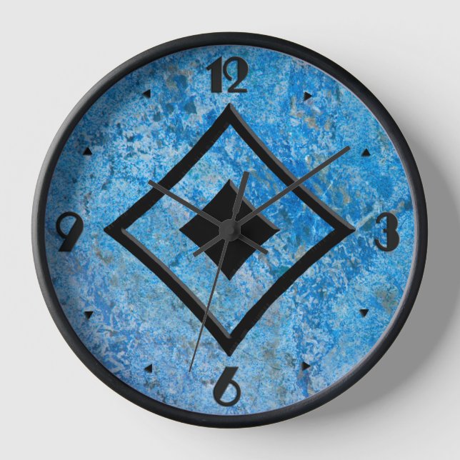 Gem Stone Pattern, Blue Granite & Black Onyx Wall Clock (Front)