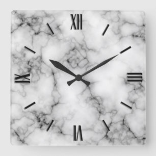 Gem Stone Pattern, Grey and Black Marble  Square Wall Clock