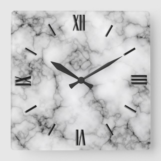 Gem Stone Pattern, Grey and Black Marble  Square Wall Clock (Front)