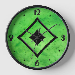 Gem Stone Pattern, Lime Green Jade & Black Onyx Clock