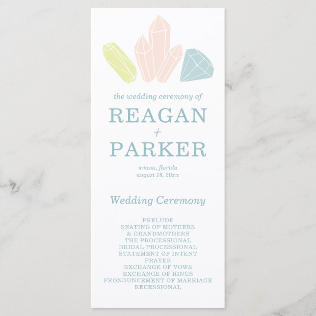 Gem Stones Modern Pastel Blue Wedding Program (Front)