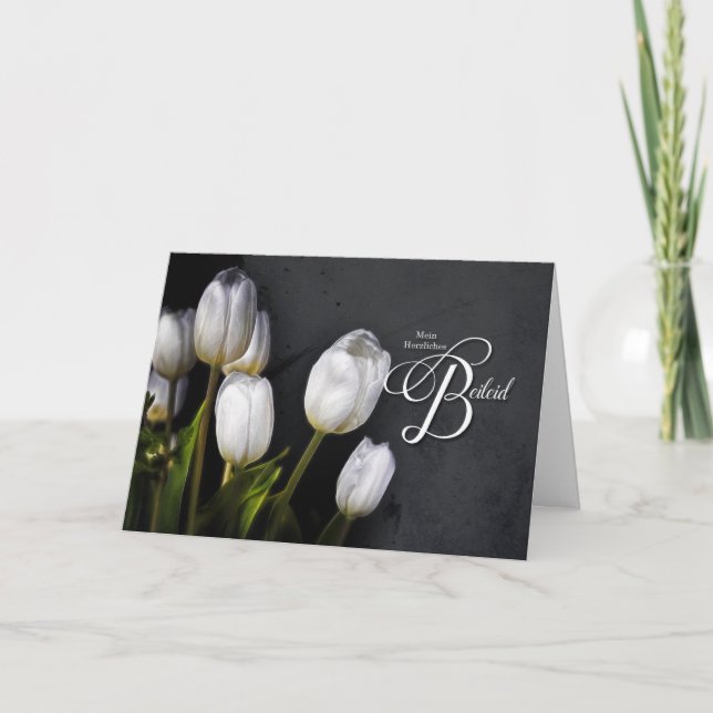 GEMAN Sympathy Glowing White Tulips on Charcoal Card (Front)