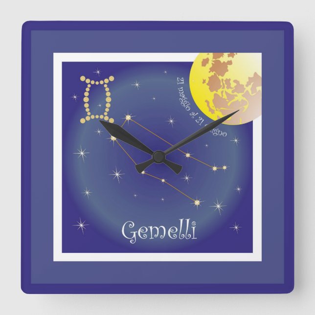 Gemelli 21 maggio al 21 giugno Uhr Square Wall Clock (Front)