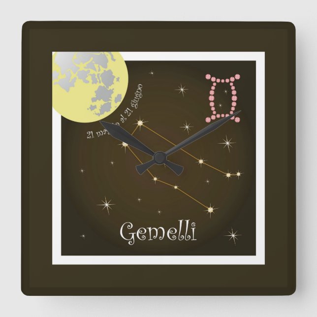 Gemelli 21 maggio al 21 giugno Uhr Square Wall Clock (Front)