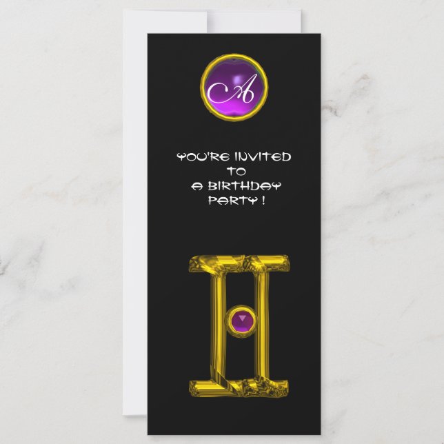 GEMINI ALEXANDRITE MONOGRAM,amethyst bright black Invitation (Front)