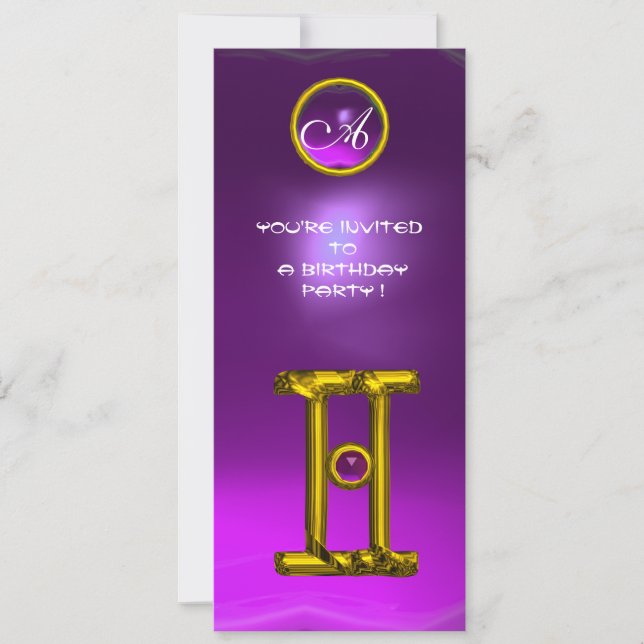 GEMINI ALEXANDRITE MONOGRAM,amethyst bright yellow Invitation (Front)