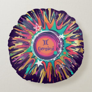 Gemini astrology birth sign zodiac psychedelic round cushion