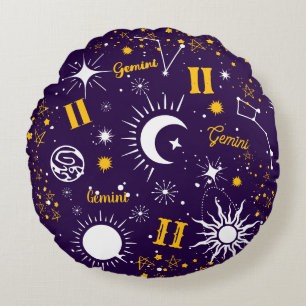 Gemini astrology birth sign zodiac universe round cushion