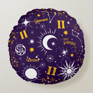 Gemini astrology birth sign zodiac universe round cushion