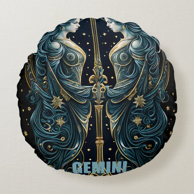 Gemini astrology sign round cushion (Front)