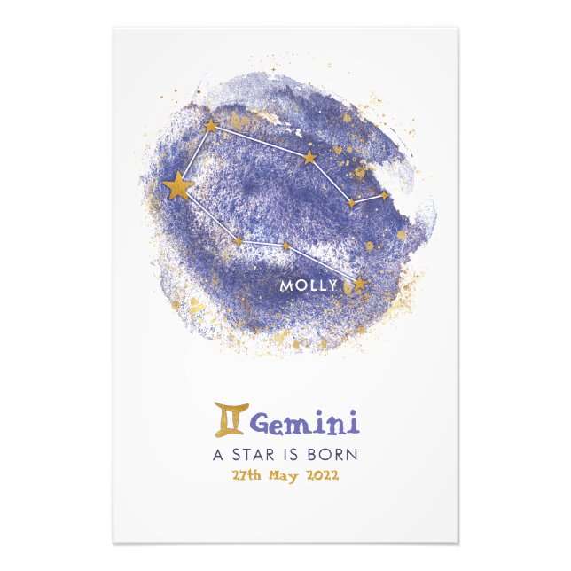 Gemini Baby Name Zodiac Starry Nursery Poster (Front)