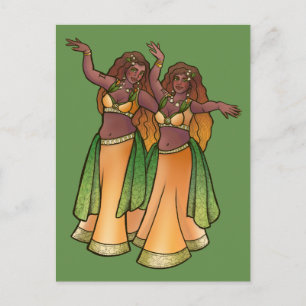 Gemini Belly Dancers Zodiac Bellydance Art Postcard