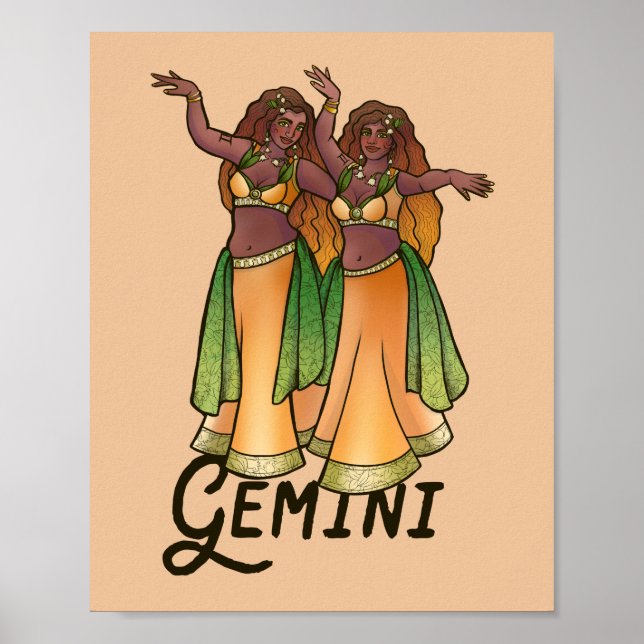 Gemini Belly Dancers Zodiac Bellydance Art Poster (Front)