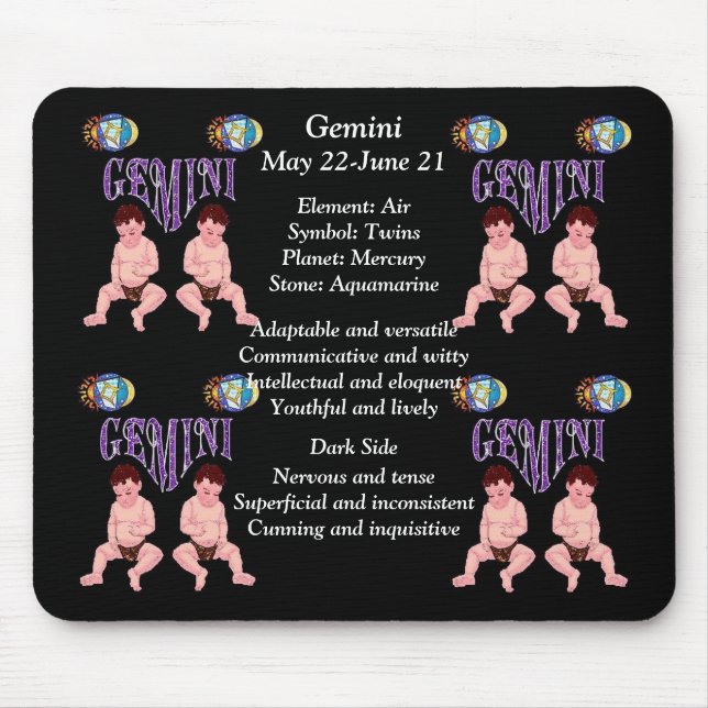 Gemini Birth Sign Zodiac Mouse Pad (Front)