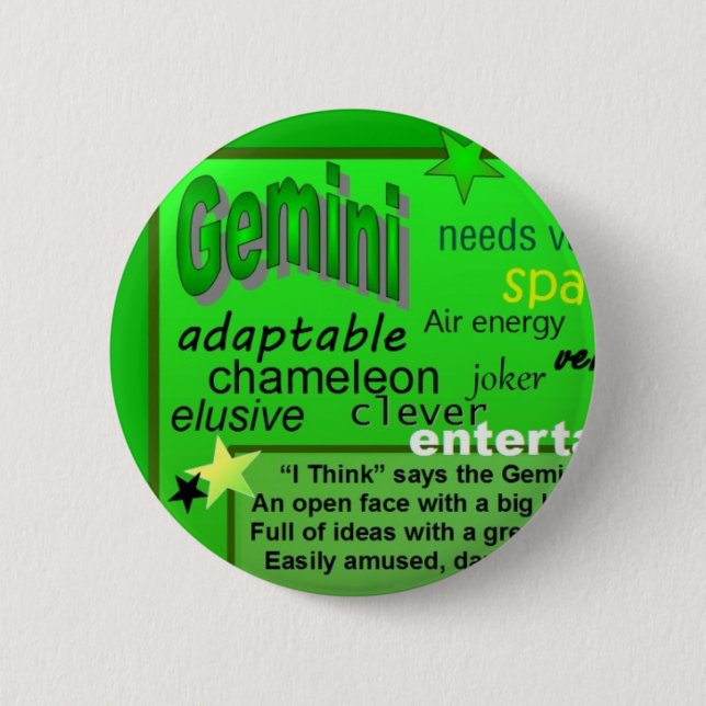 GEMINI BIRTHDAY 6 CM ROUND BADGE (Front)