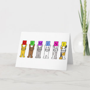 Gemini Birthday Cartoon Cats. Card