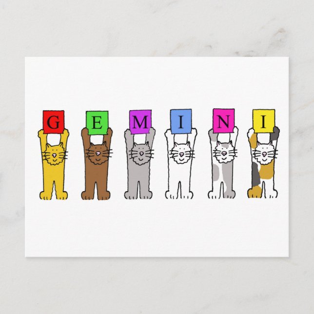 Gemini Birthday Cartoon Cats. Postcard (Front)