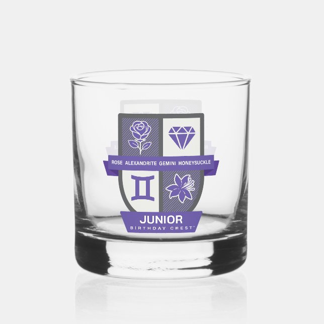 Gemini Birthday Crest™ for June 1-21 Whiskey Glass (Front)