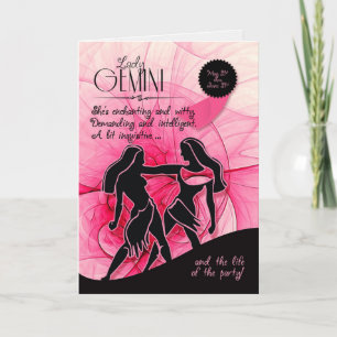 Gemini Birthday for Her Pink May 21st and June 21 Card