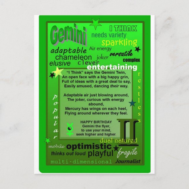 GEMINI BIRTHDAY POSTCARD (Front)