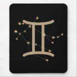 Gemini black and gold astrology constellation faux mouse pad<br><div class="desc">Gemini’s name means the twins in Latin, the constellation represents the twins Castor and Pollux. Gemini – May 21 – June 20 – Air sign</div>