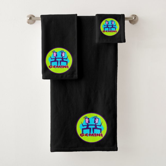 Gemini Cartoon Zodiac Astrology design Bath Towel Set (Insitu)