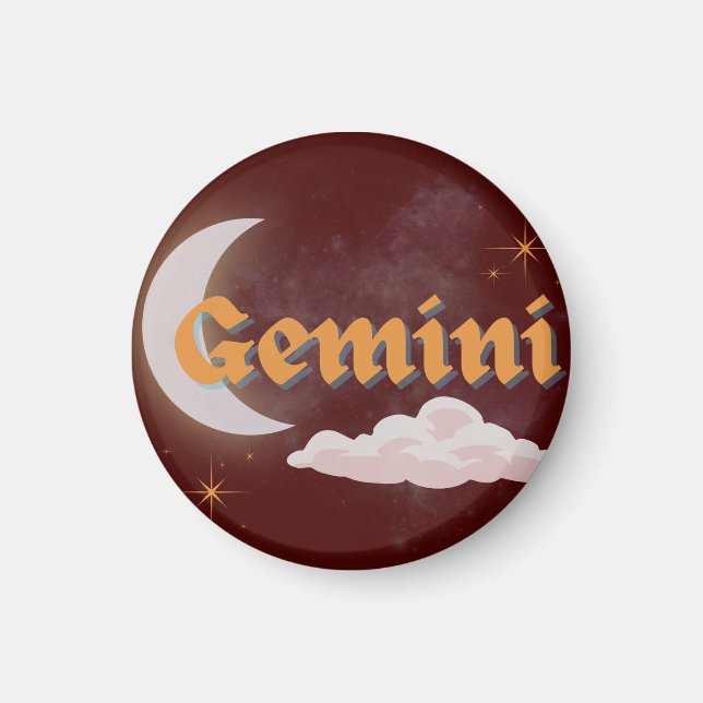 Gemini Celestial Aesthetic Moon Cloud Stars Design Magnet (Front)