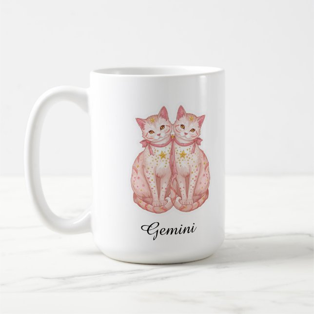 Gemini Celestial Zodiac Mug - Twin Cats Art (Left)