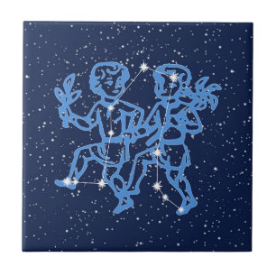 Gemini Constellation and Sun Sign with Stars Tile