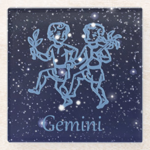 Gemini Constellation and Zodiac Sign with Stars Glass Coaster