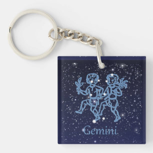 Gemini Constellation and Zodiac Sign with Stars Key Ring