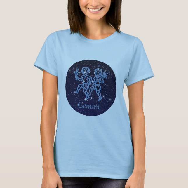 Gemini Constellation and Zodiac Sign with Stars T-Shirt (Front)