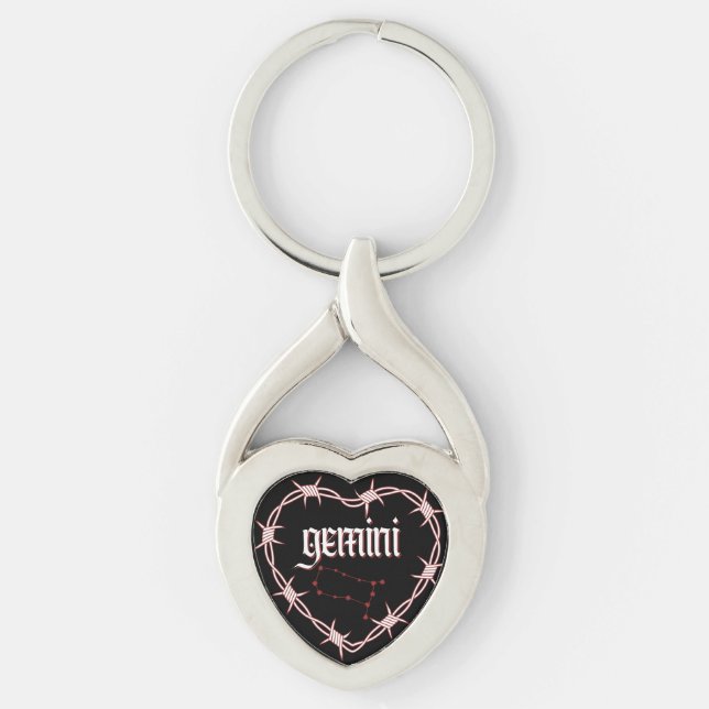 Gemini Constellation Gothic Aesthetic Barbed Wire Key Ring (Front)