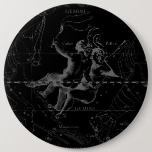 Gemini Constellation Map Engraving by Hevelius 6 Cm Round Badge