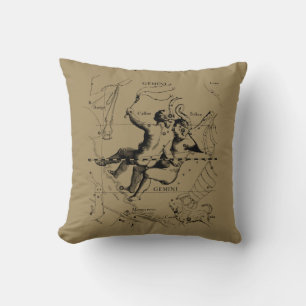 Gemini Constellation Map Engraving by Hevelius Cushion