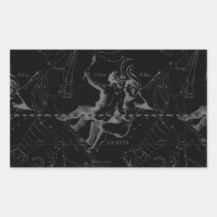 Gemini Constellation Map Hevelius 1690 on Black Rectangular Sticker