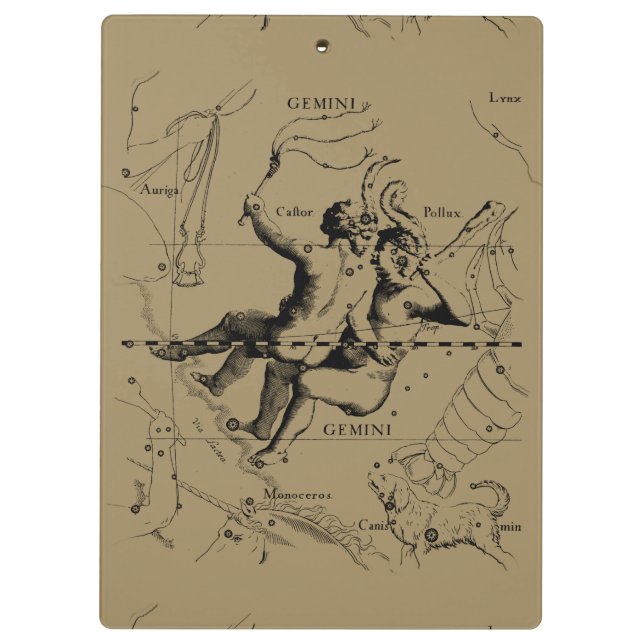 Gemini Constellation Zodiac Hevelius 1690 Clipboard (Back)