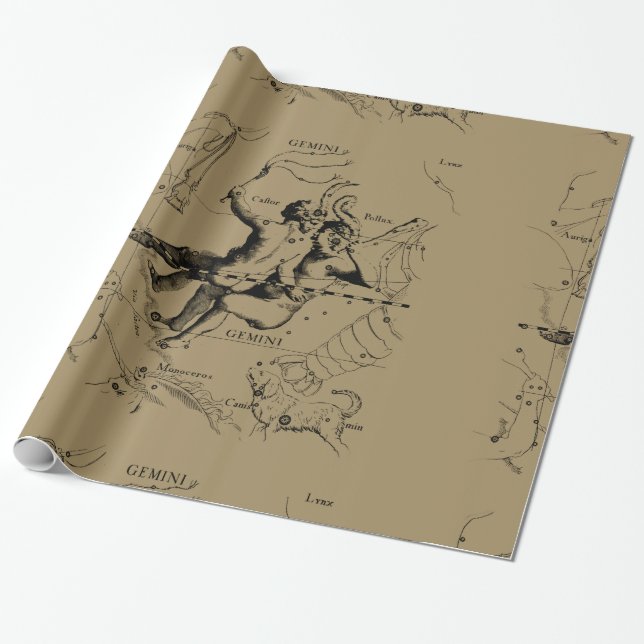 Gemini Constellation Zodiac Hevelius 1690 Wrapping Paper (Unrolled)