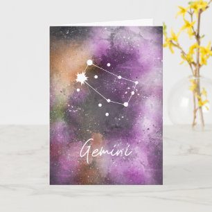 Gemini Constellation Zodiac Purple Galaxy Card