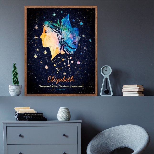 Gemini Constellation Zodiac Watercolor Star Galaxy Poster (Creator Uploaded)