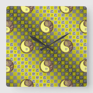 Gemini & Earth Rabbit Square Wall Clock