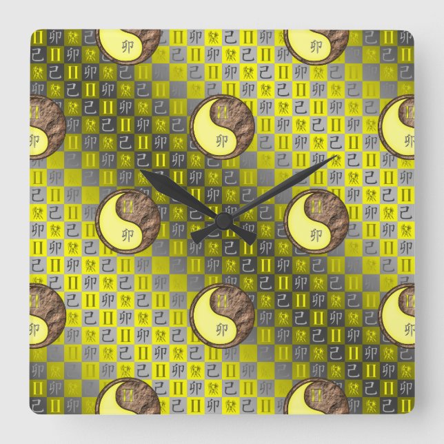 Gemini & Earth Rabbit Square Wall Clock (Front)