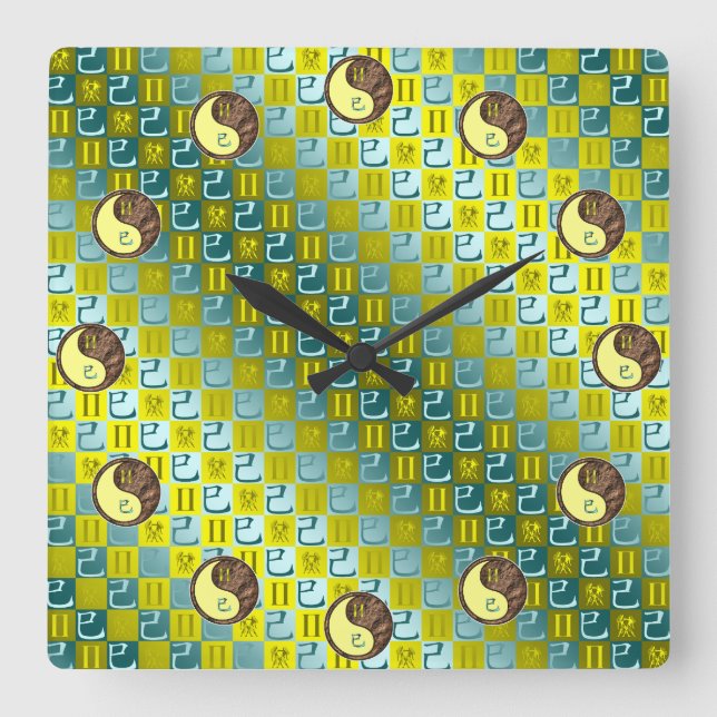 Gemini & Earth Snake Square Wall Clock (Front)