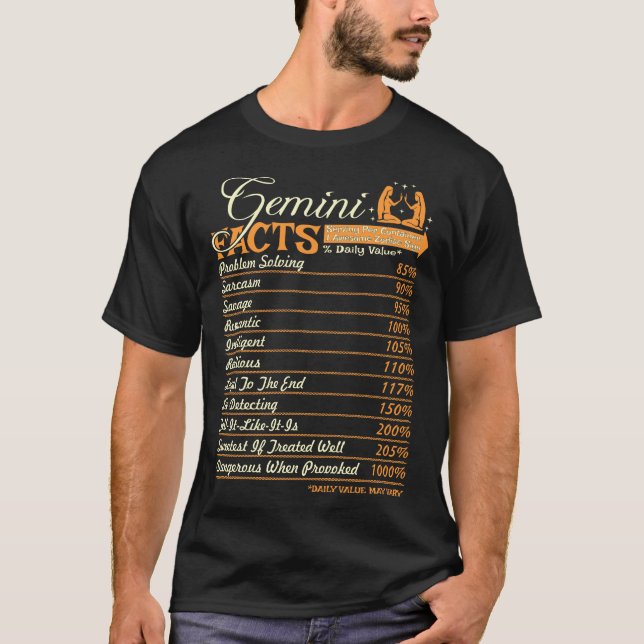 Gemini Facts Problem Solving Sarcastic T-Shirt (Front)