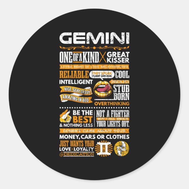 Gemini Facts Zodiac Sign Classic Round Sticker (Front)