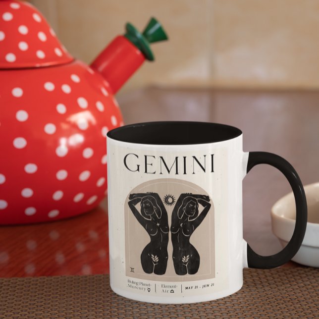 Gemini Feminine Zodiac Design Brown Black 15 OZ Mug (Creator Uploaded)